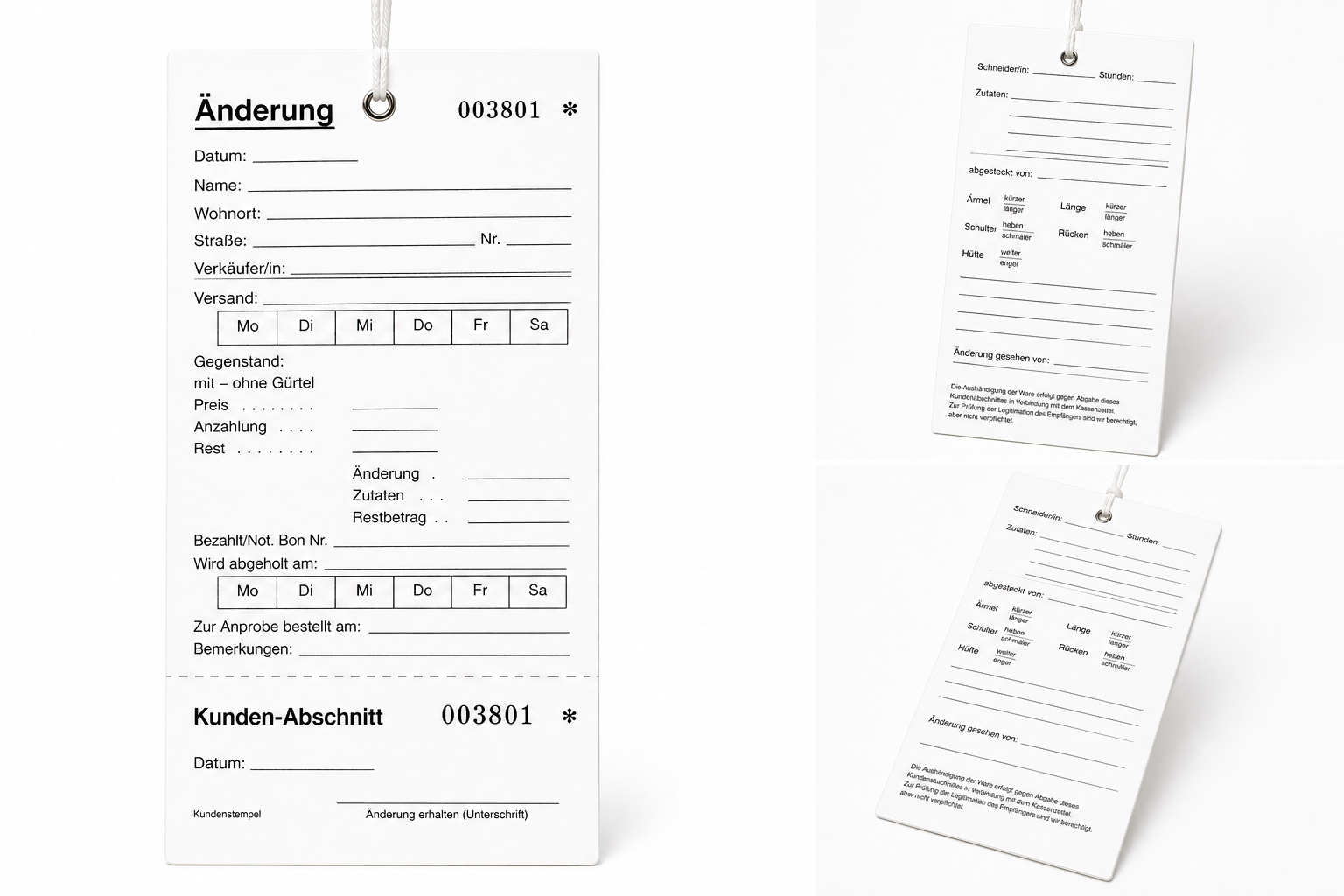 Änderungskarten weiß mit Faden - 175x75mm