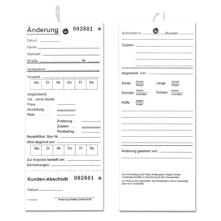 Änderungskarten weiß mit Faden - 175x75mm Änderungskarten weiß mit Faden - 175x75mm