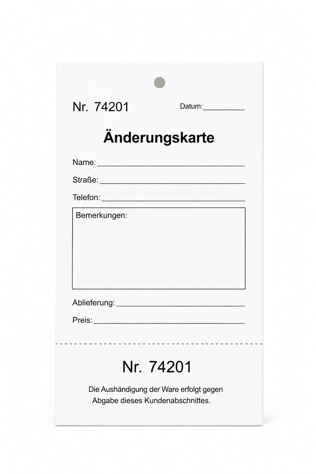 Änderungskarten weiß - 140x70mm