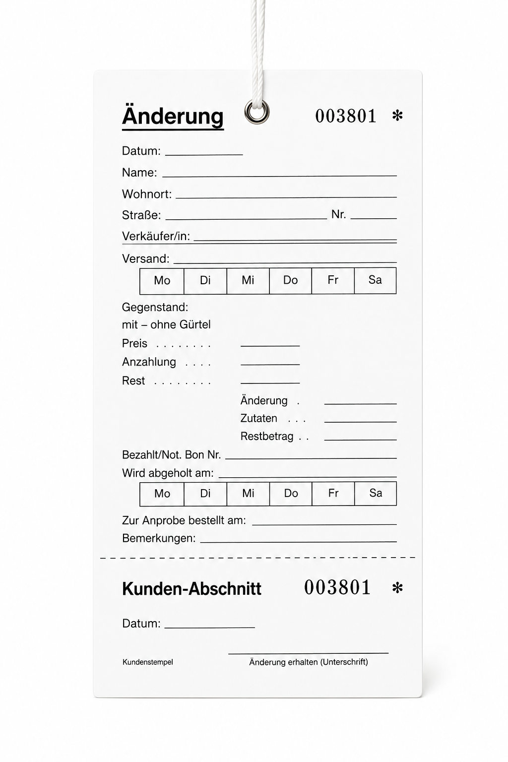 Änderungskarten weiß mit Faden - 175x75mm